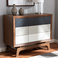 Baxton Studio WI1704-Walnut/White/Grey-6DW-Chest Svante Mid-Century Modern Multicolor Finished Wood 6-Drawer Chest